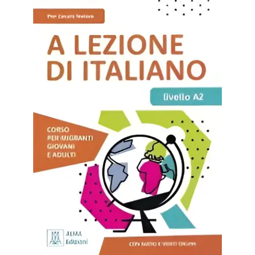 A Lezione di Italiano A2 lesmateriaal voorkant kleurrijk geïllustreerd